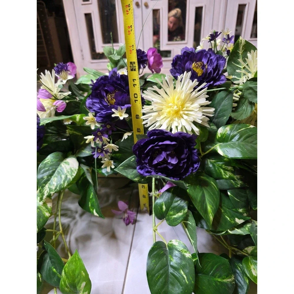 Silk‎ Purple Peony Cream Chrysanthemum Floral Arrangement in Wicker Basket 35in
